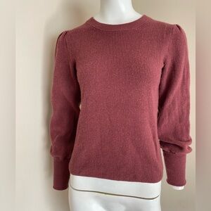 Madewell Burgundy Ribbed Crew Neck Sweater Long Balloon Sleeves Size XXS